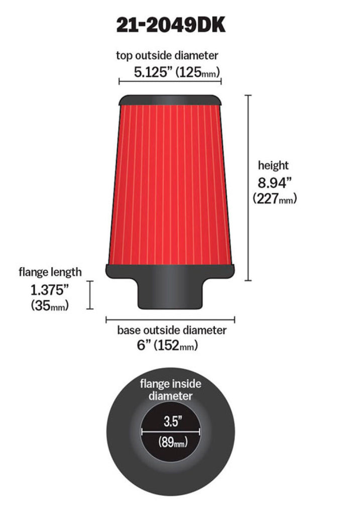 AEM 3.5 inch Short Neck 9 inch Element Filter Replacement - eliteracefab.com