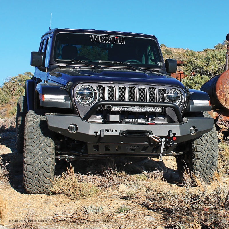 Westin 18-19 Jeep Wrangler JL WJ2 Full Width Front Bumper w/Bull Bar Textured Black - eliteracefab.com