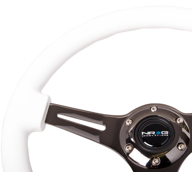 NRG Classic Wood Grain Steering Wheel 350mm Black 3-Spokes White Paint Grip - eliteracefab.com