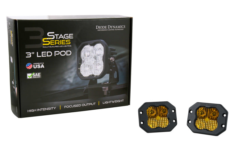 Diode Dynamics SS3 LED Pod Sport - Yellow Driving Flush (Pair)