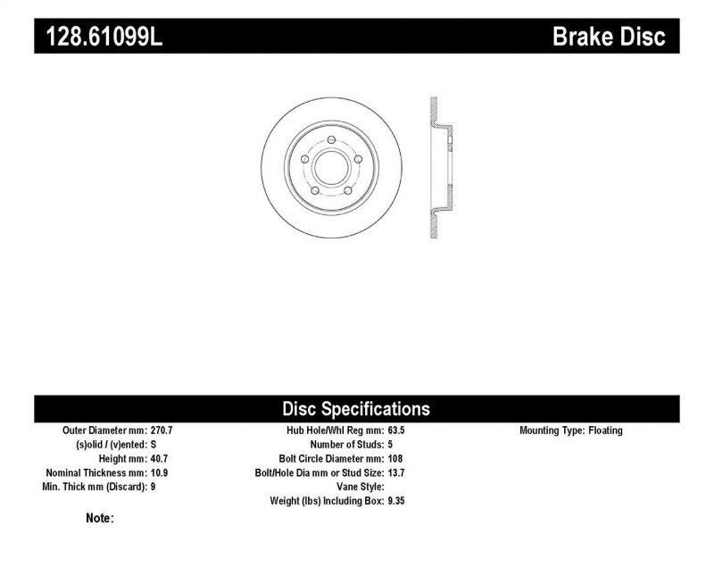 StopTech 13 Ford Focus ST Drilled Left Rear Rotor - eliteracefab.com