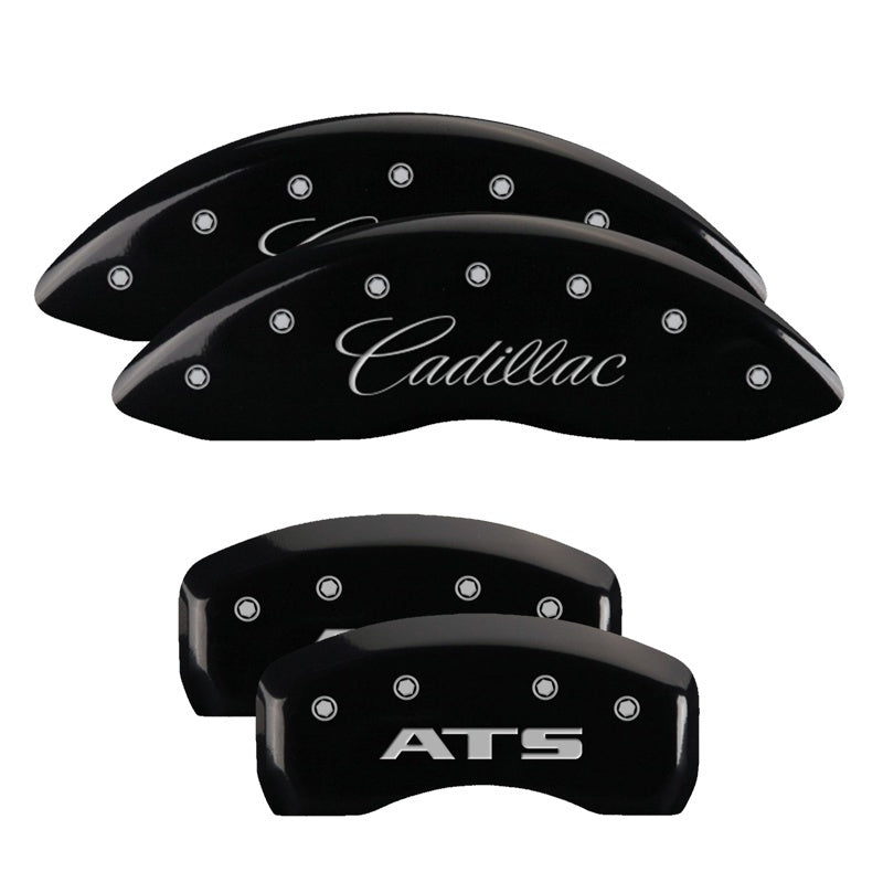 MGP 4 Caliper Covers Engraved Front Cadillac Engraved Rear ATS Black finish silver ch MGP