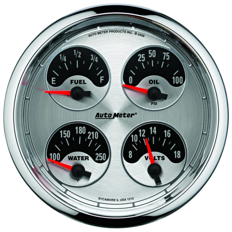 Autometer American Muscle SSE 100PSI/100-250 Deg F/8-18 Volt Oil Press/Water Temp/Volt/Fuel Gauge 1225