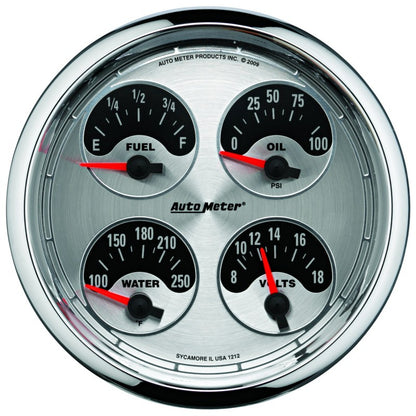 Autometer American Muscle SSE 100PSI/100-250 Deg F/8-18 Volt Oil Press/Water Temp/Volt/Fuel Gauge 1225