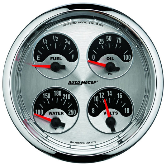 Autometer American Muscle SSE 100PSI/100-250 Deg F/8-18 Volt Oil Press/Water Temp/Volt/Fuel Gauge 1225