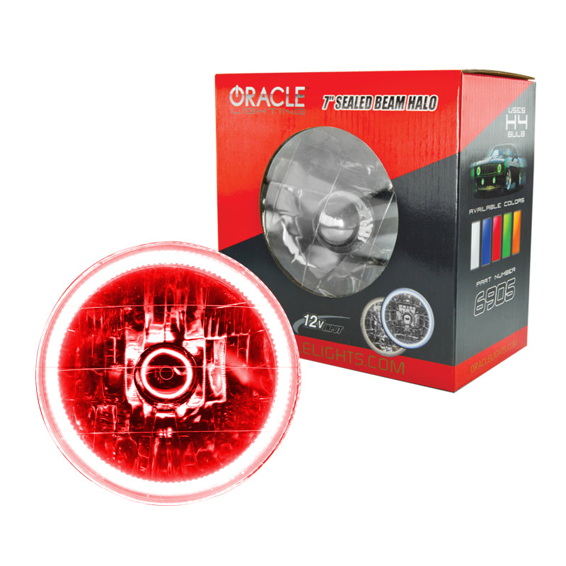 Oracle Pre-Installed Lights 7 IN. Sealed Beam - Red Halo - eliteracefab.com