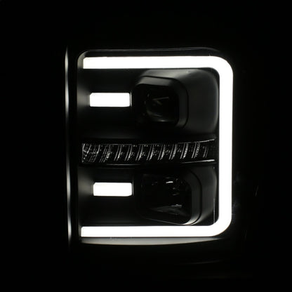 ANZO 2011-2016 Ford F250 Projector Headlights w/ Plank Style Switchback Black w/ Amber - eliteracefab.com