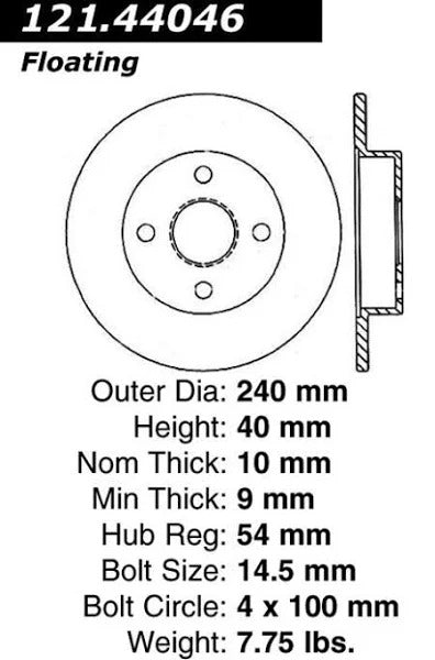 CENTRIC 85-5/86 TOYOTA MR2 REAR ROTOR, 121.44046 - eliteracefab.com