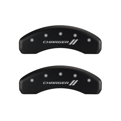 MGP 4 Caliper Covers Engraved Front & Rear With stripes/Charger Red finish silver ch MGP