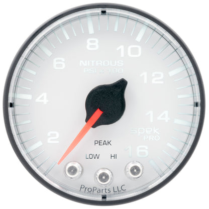 Autometer Spek-Pro 2 1/16in 1600PSI Stepper Motor w/ Peak & Warn White/Black Nitrous Pressure Gauge P320128