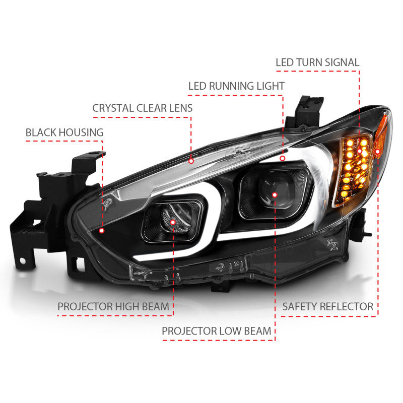 ANZO USA Mazda 6 Projector Headlights W/ Plank Style Design Black; 2014-2015 - eliteracefab.com