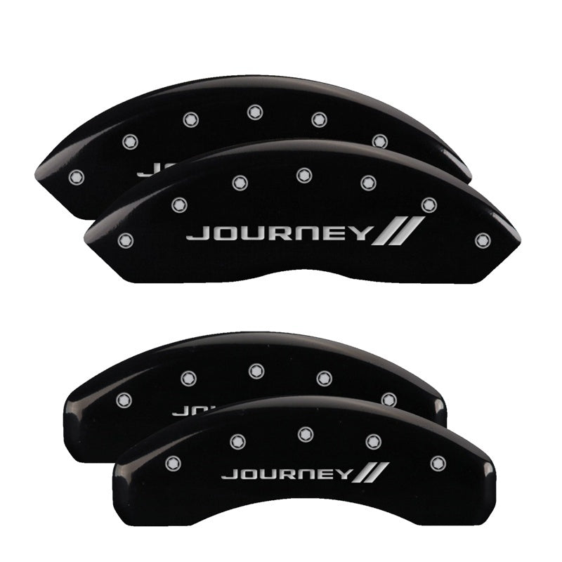 MGP 4 Caliper Covers Engraved Front & Rear With stripes/Journey Black finish silver ch MGP