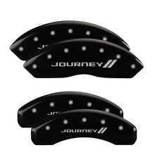 Load image into Gallery viewer, MGP 4 Caliper Covers Engraved Front &amp; Rear With stripes/Journey Black finish silver ch MGP