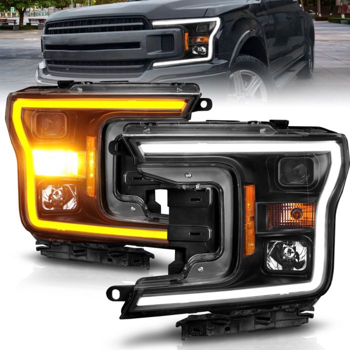 Anzo 18-20 Ford F-150 Full Led Projector Light Bar Headlights Black Amber - eliteracefab.com