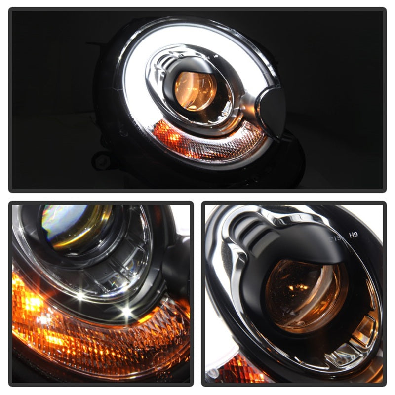 Spyder Mini Cooper 2007-2012 Projector Headlights Halogen Model Only - DRL Black PRO-YD-MC07-DRL-BK - eliteracefab.com