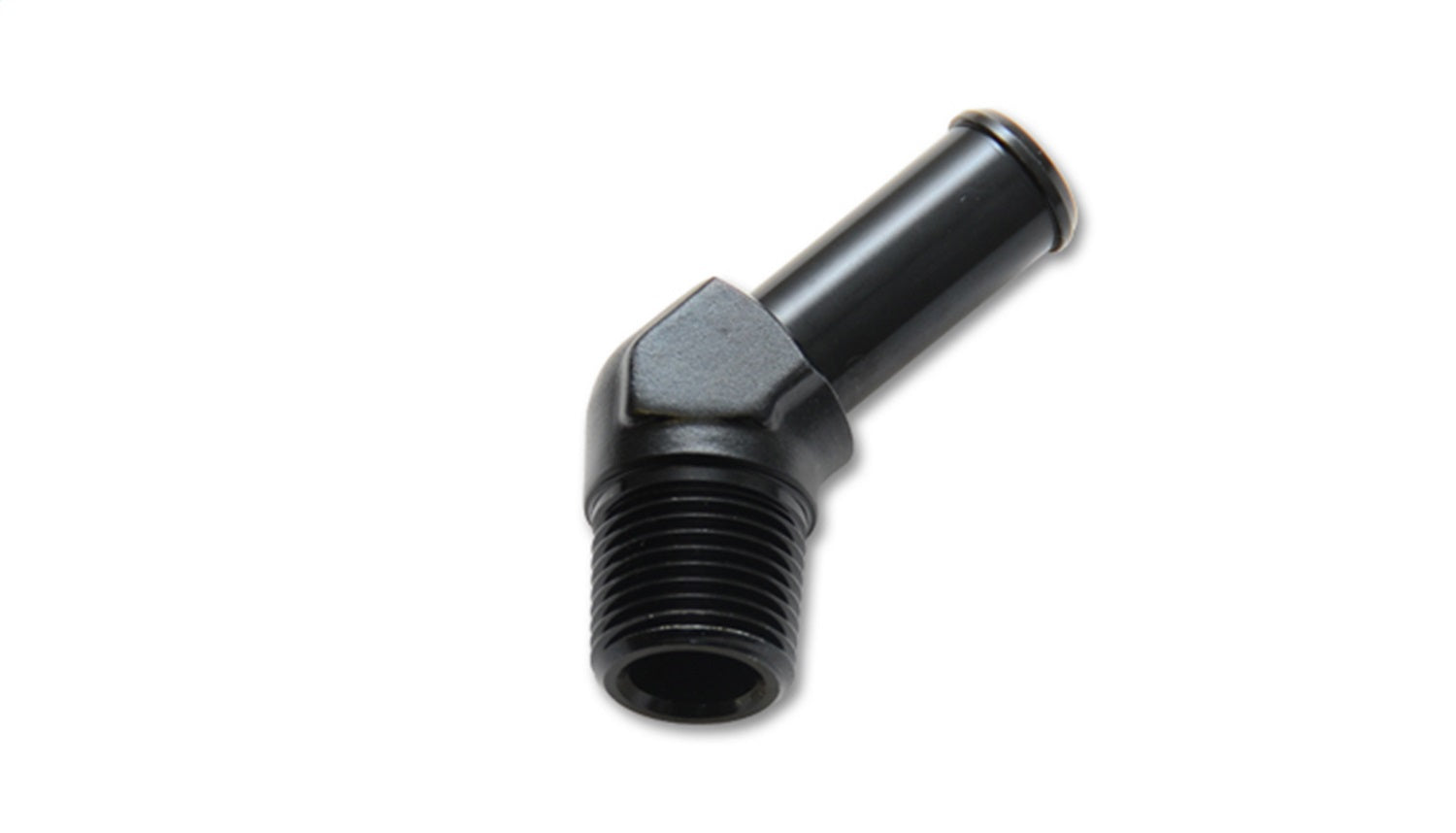 Vibrant -8AN to 3/8in Hose Barb 45 Degree Adapter - Anodized Black - eliteracefab.com