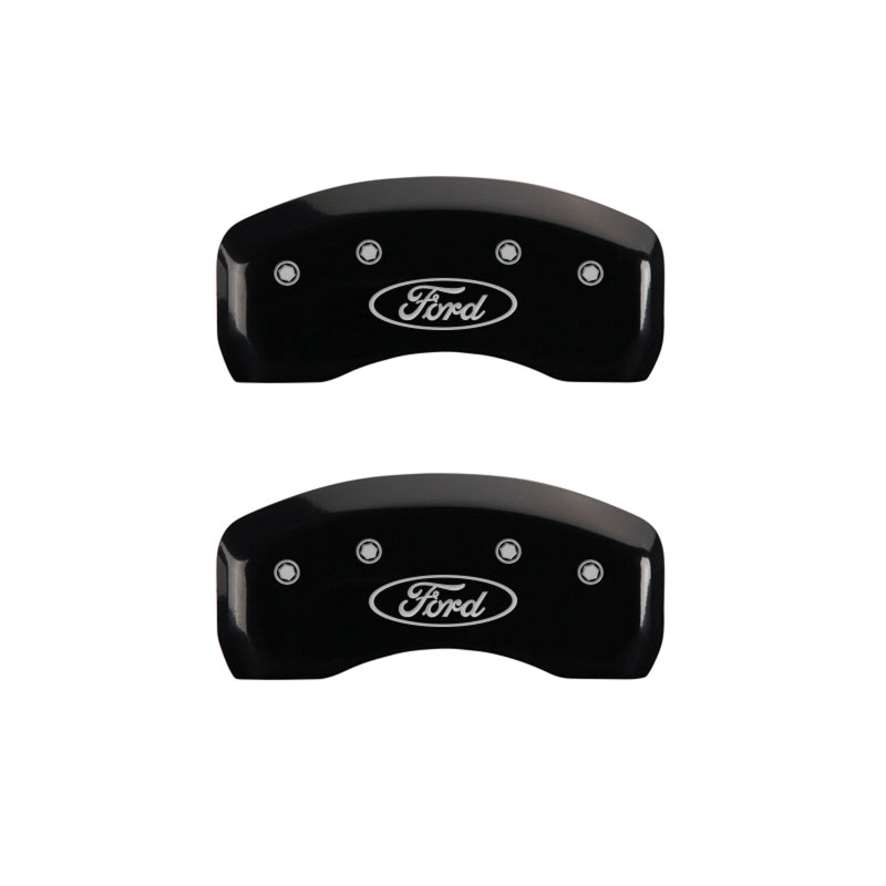 MGP 4 Caliper Covers Engraved Front & Rear Oval Logo/Ford Black Finish Silver Char 2017 Ford Fusion MGP