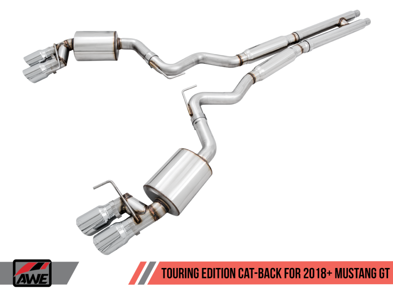 AWE Tuning 2018+ Ford Mustang GT (S550) Cat-back Exhaust - Touring Edition (Quad Chrome Silver Tips) - eliteracefab.com