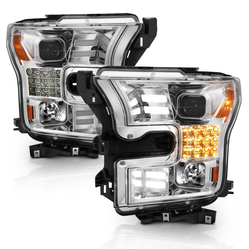 ANZO 15-17 Ford F-150 Proj Headlights w/ Plank Style Design Chrome w/ Amber Sequential Turn Signal