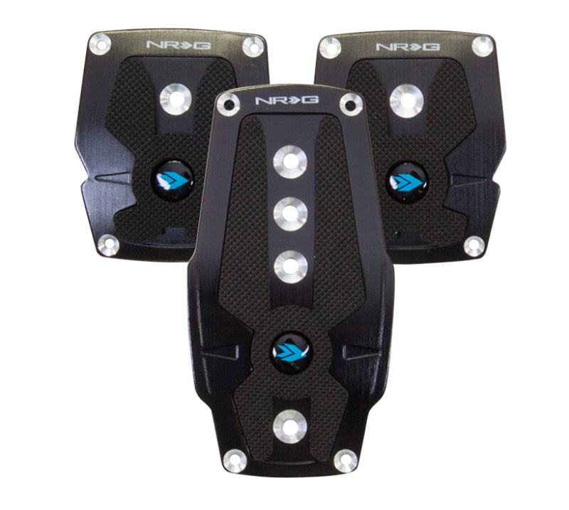 NRG Brushed Aluminum Sport Pedal M/T - Black w/Black Rubber Inserts - eliteracefab.com