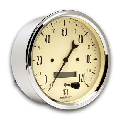 AutoMeter Gauge Speedometer 5in. 120MPH Elec. Prog. W/ Lcd Odo Antique Beige 1889
