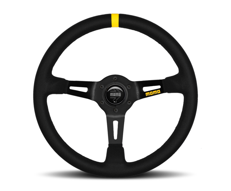 Momo MOD08 Steering Wheel 350 mm - Black Suede/Black Spokes/1 Stripe - eliteracefab.com