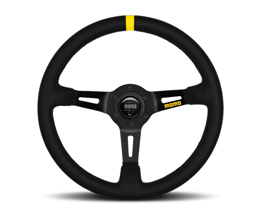 Momo MOD08 Steering Wheel 350 mm - Black Suede/Black Spokes/1 Stripe - eliteracefab.com