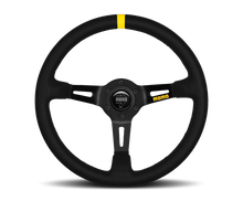 Load image into Gallery viewer, Momo MOD08 Steering Wheel 350 mm - Black Suede/Black Spokes/1 Stripe - eliteracefab.com