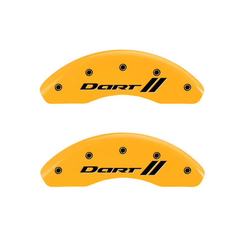 MGP 4 Caliper Covers Engraved Front & Rear With stripes/Dart Yellow finish black ch MGP