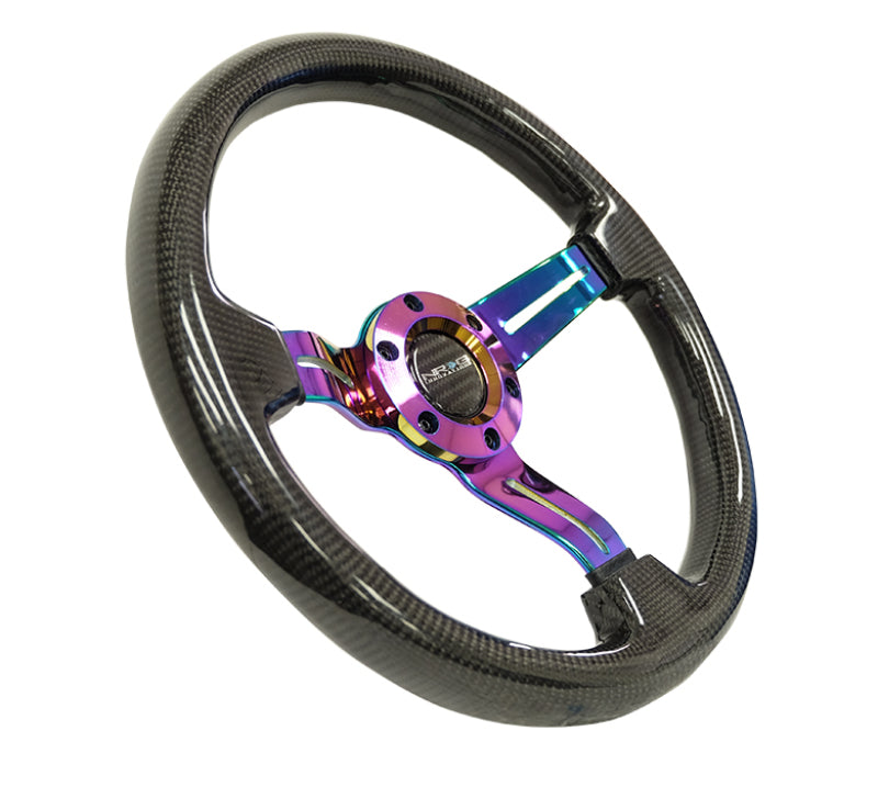 NRG Carbon Fiber Steering Wheel (350mm / 1.5in. Deep) Neochrome 3-Spoke Design w/Slit Cuts - ST-010MC-CF