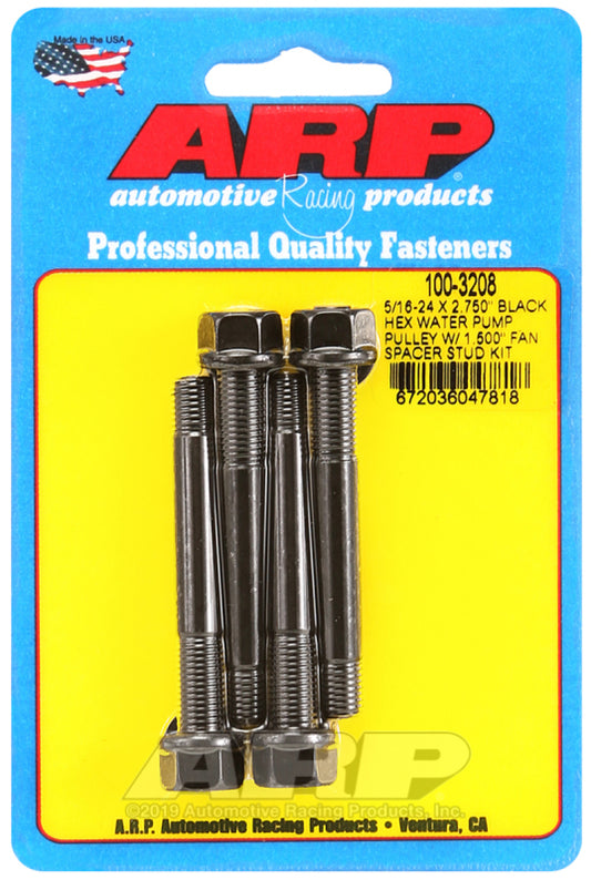 ARP 5/16-24 X 2.750 Black Hex Water Pump Pulley w/ 1.500in Fan Spacer Stud Kit ARP