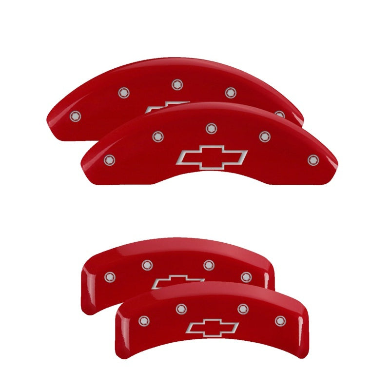 MGP 4 Caliper Covers Engraved Front & Rear Bowtie Red finish silver ch MGP