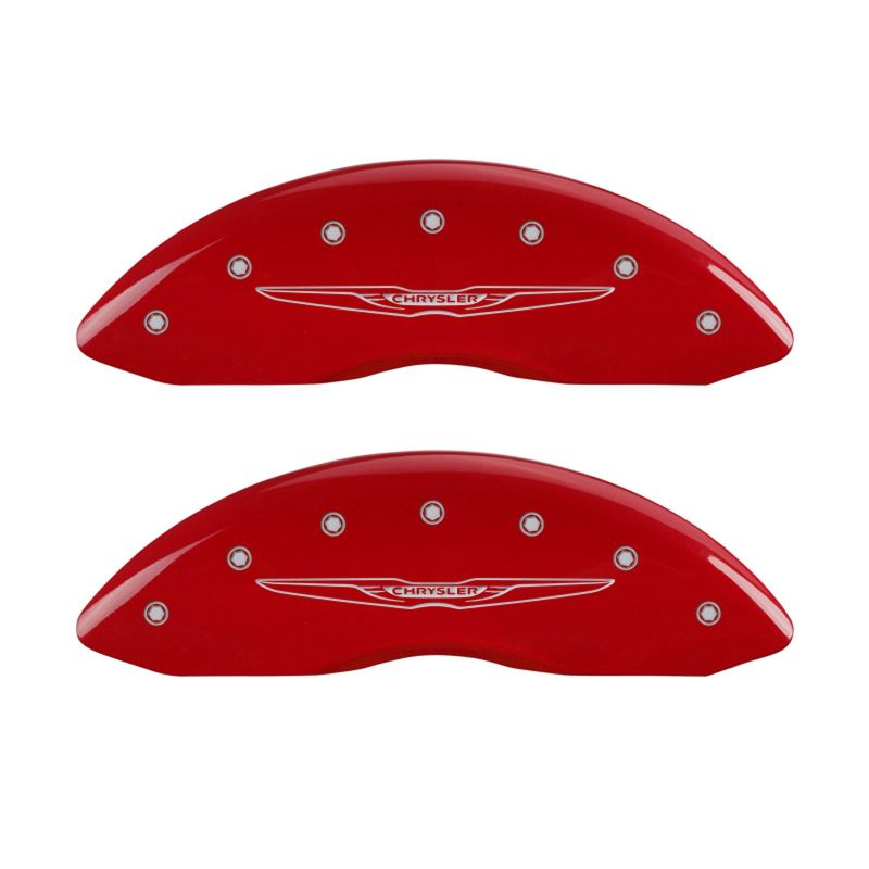 MGP 4 Caliper Covers Engraved Front & Rear Style 2/Chrysler Wing Red finish silver ch MGP