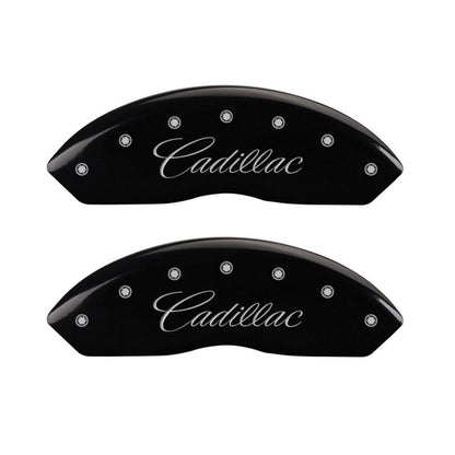 MGP 4 Caliper Covers Engraved Front & Rear Cursive/Cadillac Black finish silver ch MGP