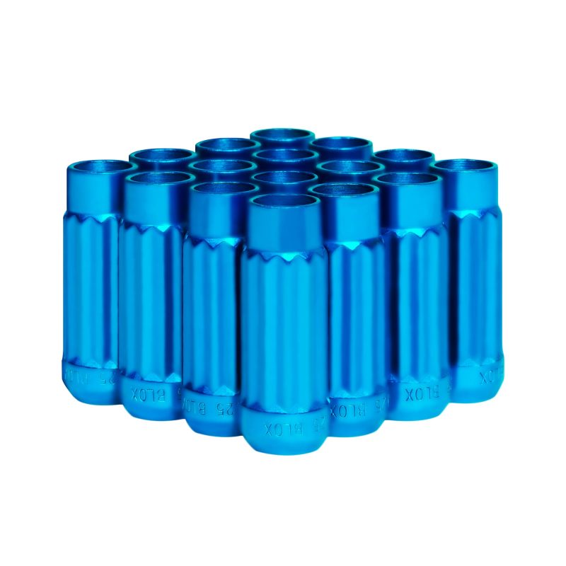 BLOX Racing Tuner 12P17 Steel Lug Nuts - Blue 12x1.25 Set of 16 12-Sided 17mm BLOX Racing