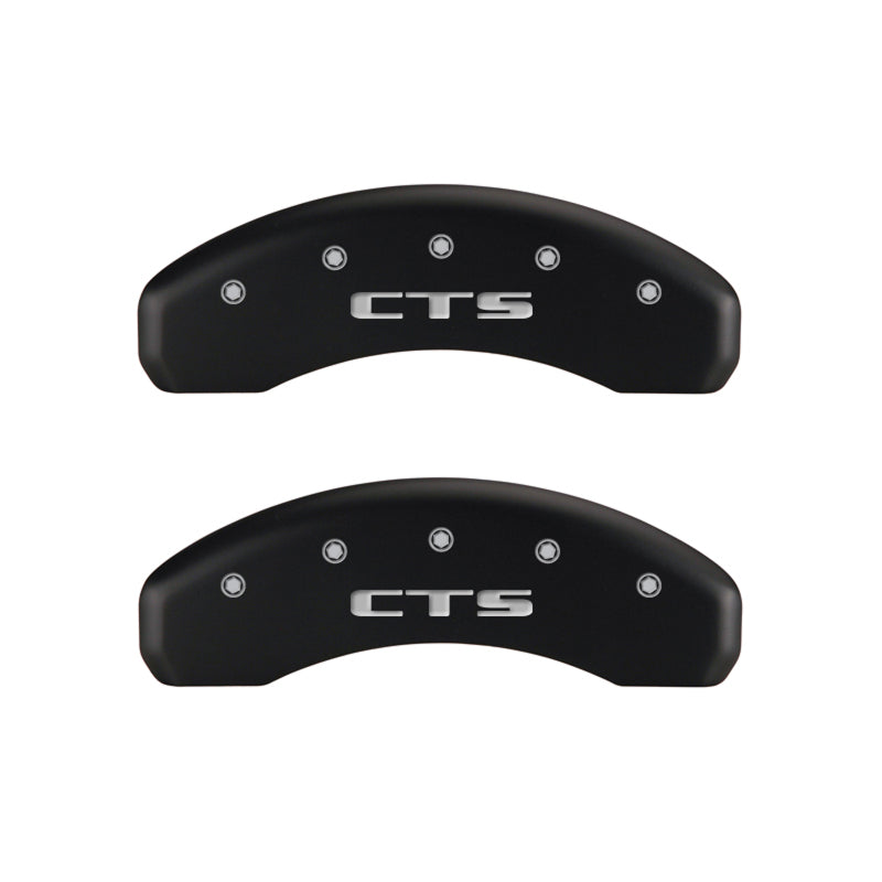 MGP 4 Caliper Covers Engraved Front Cursive/Cadillac Engraved Rear CTS Red finish silver ch MGP