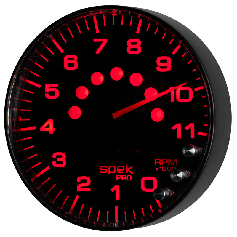 Autometer Spek-Pro Gauge Tachometer 5in 11K Rpm W/Shift Light & Peak Mem Black/Black P239328