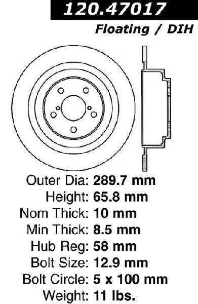 CENTRIC 03-06 SUBARU BAJA / 00-04 SUBARU LEGACY SEDAN/WAGON / OUTBACK REAR ROTOR, 120.47017 - eliteracefab.com