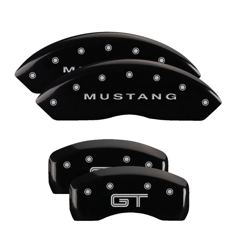 MGP 4 Caliper Covers Engraved Front Mustang Engraved Rear S197/GT Black finish silver ch MGP