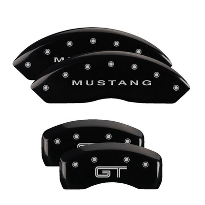 MGP 4 Caliper Covers Engraved Front Mustang Engraved Rear S197/GT Black finish silver ch MGP