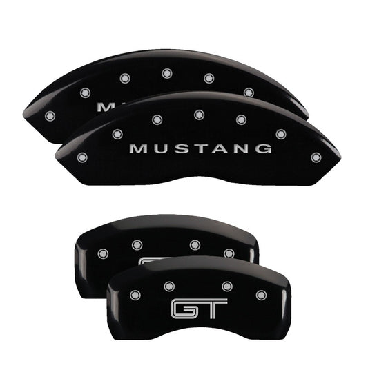 MGP 4 Caliper Covers Engraved Front Mustang Engraved Rear S197/GT Black finish silver ch MGP