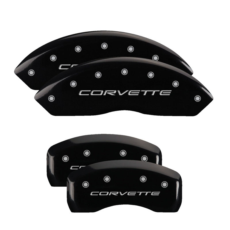 MGP 4 Caliper Covers Engraved Front & Rear C5/Corvette Black finish silver ch - eliteracefab.com