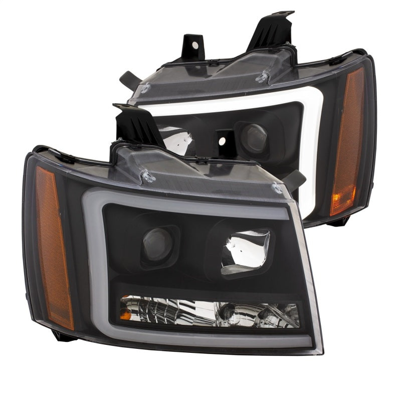 ANZO 07-14 Chevy Tahoe Projector Headlights w/ Plank Style Design Black w/ Amber - eliteracefab.com