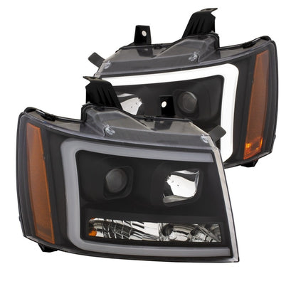 ANZO 07-14 Chevy Tahoe Projector Headlights w/ Plank Style Design Black w/ Amber - eliteracefab.com