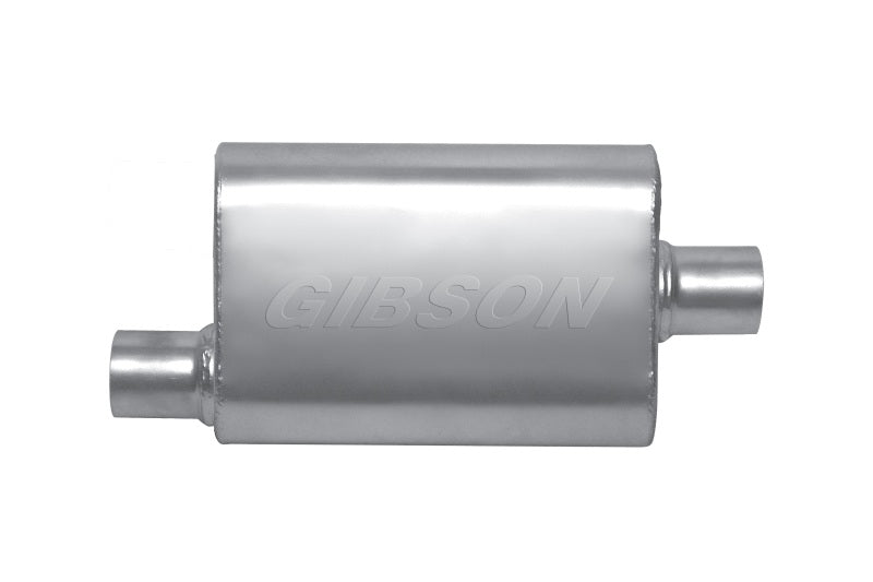 Gibson MWA Superflow Offset/Center Oval Muffler - 4x9x14in/2.25in Inlet/2.25in Outlet - Stainless Gibson