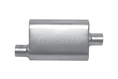 Gibson MWA Superflow Offset/Center Oval Muffler - 4x9x14in/2.25in Inlet/2.25in Outlet - Stainless Gibson