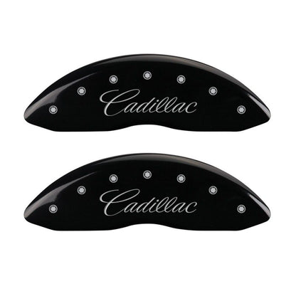 MGP 4 Caliper Covers Engraved Front Cursive/Cadillac Engraved Rear CTS4 Black finish silver ch MGP