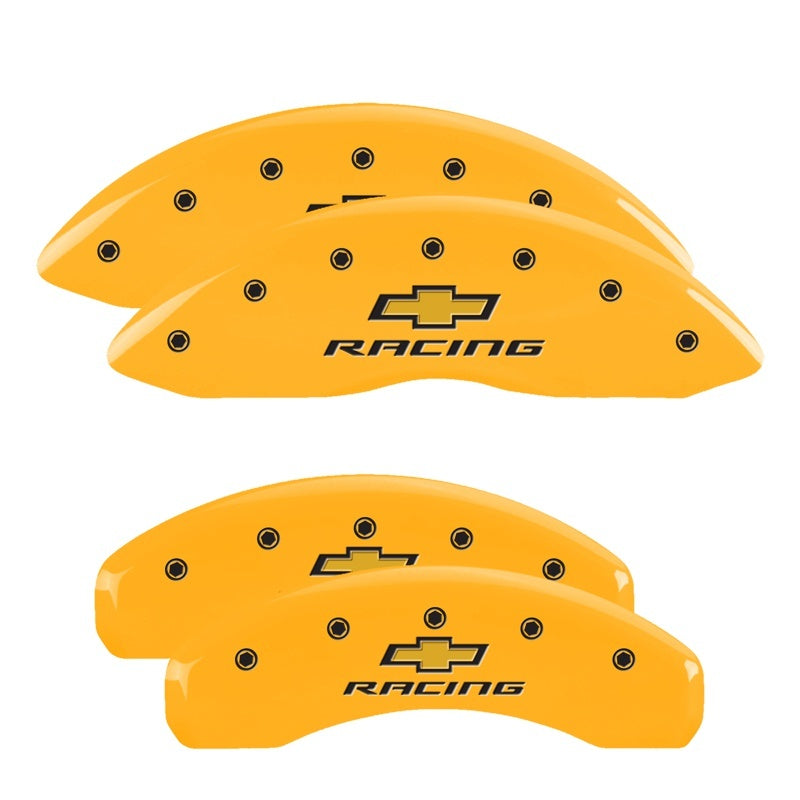 MGP 4 Caliper Covers Engraved Front & Rear Chevy racing Yellow finish black ch MGP