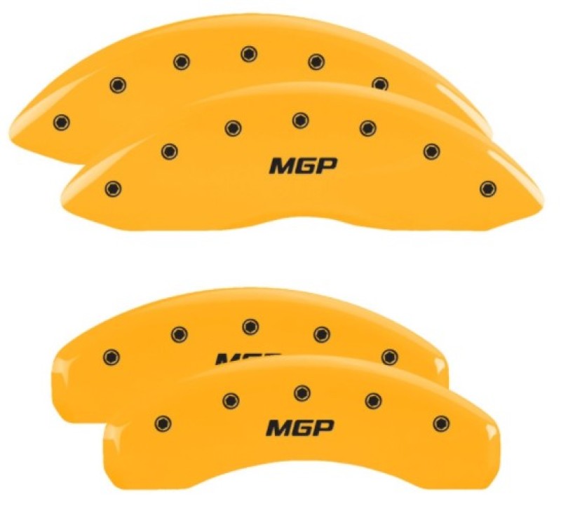 MGP 4 Caliper Covers Engraved Front & Rear MGP Yellow Finish Black Char 2019 Nissan Armada MGP