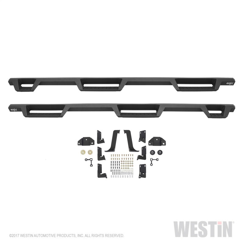 Westin 99-16 Ford F-250/350/450/550 CC (6.75ft Bed) HDX Drop Whl to Whl Nerf Step Bars - Text Blk - eliteracefab.com